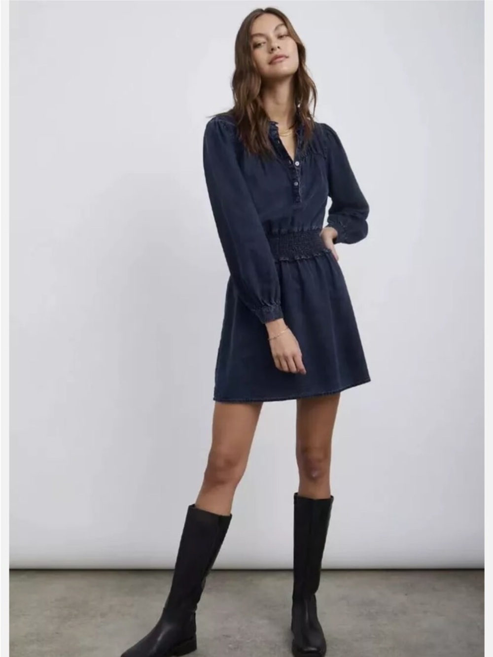 NWOT Rails Smocked Chambray Vintage Wash Denim Dress